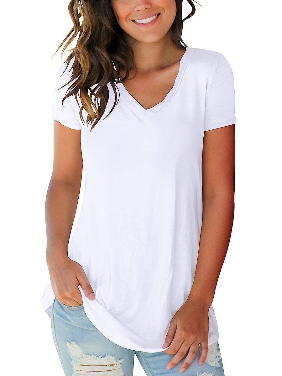 SAMPEEL Women's Basic V Neck Short Sleeve T Shirts Summer Casual Tops | Amazon (US)