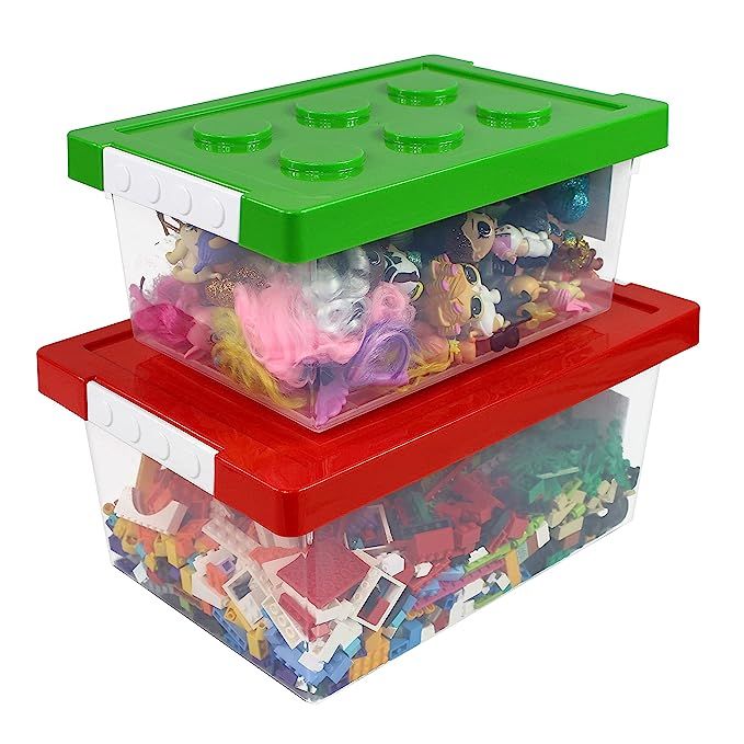 Bins & Things Toy Organizers and Storage / Toy Chest - Set of 2 Large and Small Brick Shaped Kids... | Amazon (US)