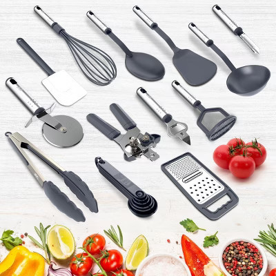 23 Nylon Kitchen Utensils & Stainless Steel Cooking Utensils Set Grey - Lux Decor Collection | Target