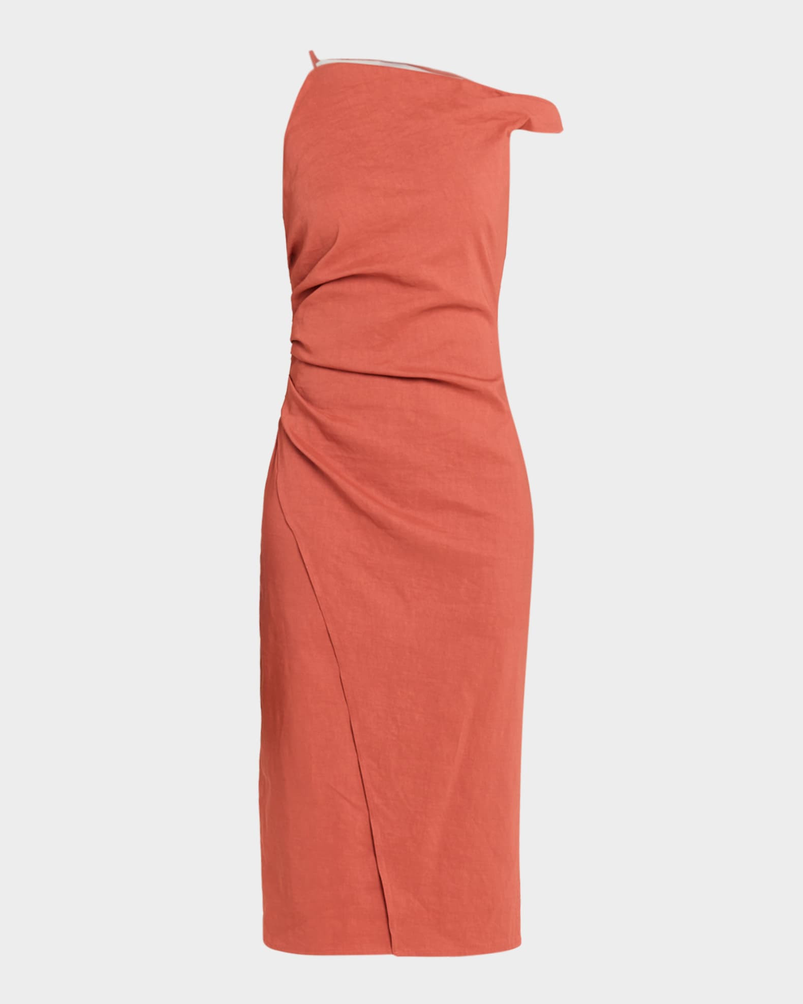 Lyra Draped Linen-Blend Midi Dress | Neiman Marcus