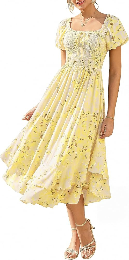 GRACE KARIN Womens Summer Floral Wedding Guest Dress 2026 A Line Flowy Maxi Dress Short Sleeve Bo... | Amazon (US)