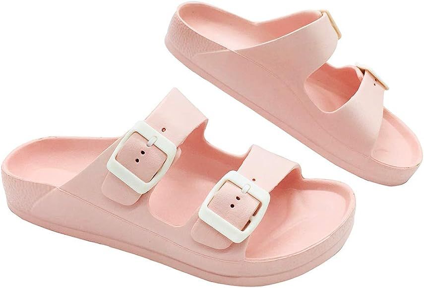 Adjustable Slip on Eva Double Buckle Slides Comfort Footbed Thong Sandals for Womens Mens | Amazon (US)