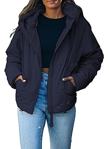 Dokotoo Womens 2025 Winter Full Zipper Hooded Puffer Jacket Short Coat with Pockets | Amazon (US)