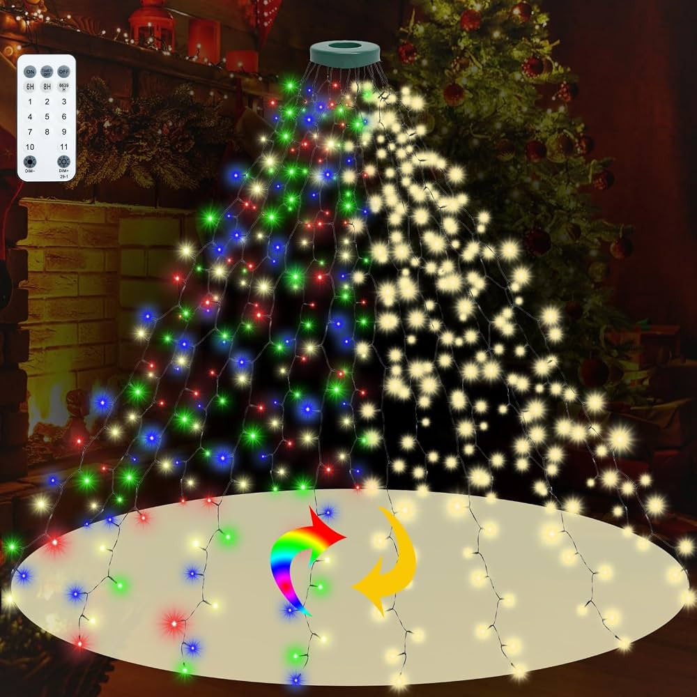 8.2ft x 16 Lines Multicolor to Warm Color Changing Christmas Tree Lights with Ring, 480 LEDs Xmas... | Amazon (US)