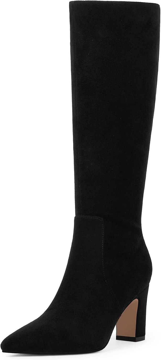 Knee High Boots Pointed Toe Chunky Heel Tall Boots for Women | Amazon (US)