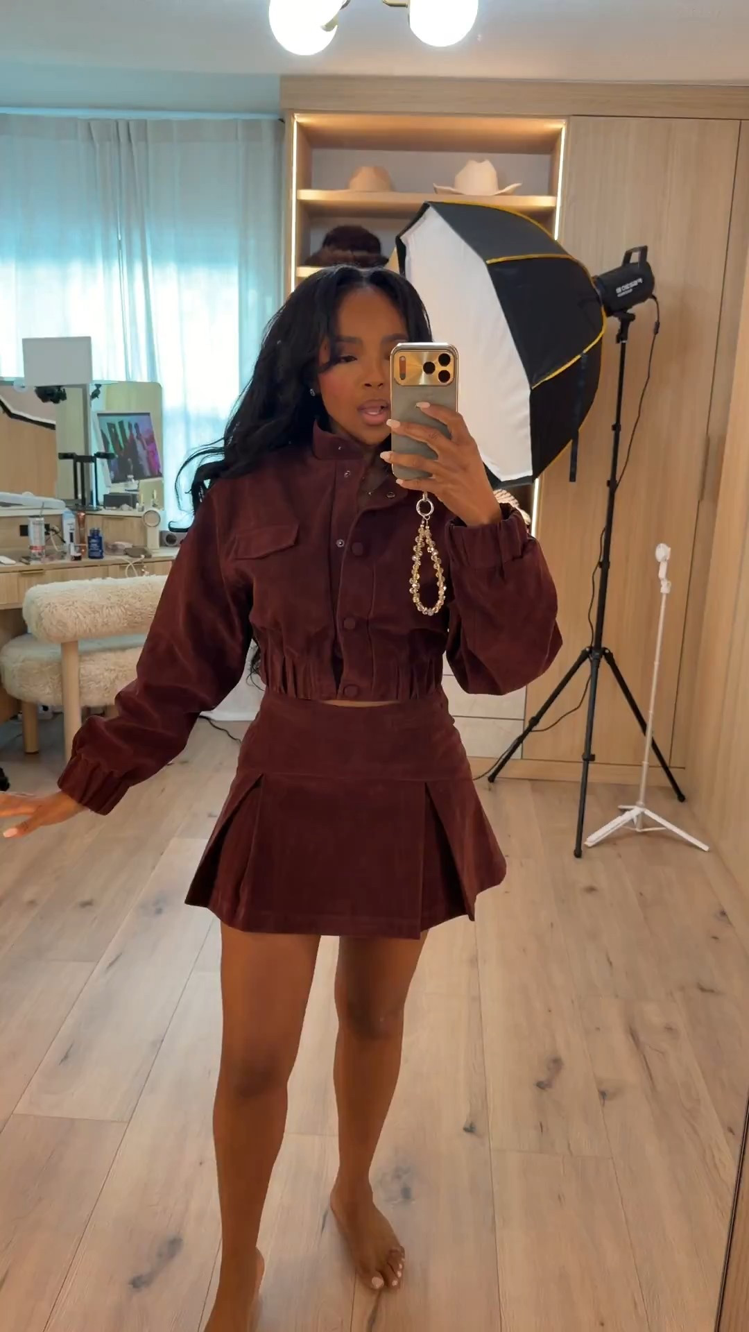 A chic matching moment — this burgundy set brings all the drama with its cropped jacket, structured pleats, and rich texture that instantly elevates your look. A standout outfit that’s equal parts bold and feminine.

Perfect for: holiday events, winter nights out, seasonal parties

📏 Sizing: Set in Small  
Height — 5’4”  
138 lbs  
Bust — 34D  
Waist — 27”  
Hips — 40”

Favorite to revisit later.

matching set outfit, holiday mini skirt look, chic winter outfit ideas, feminine coordinated sets, rich burgundy outfit styling

Follow me on Instagram and YouTube @kirasfashionfinds