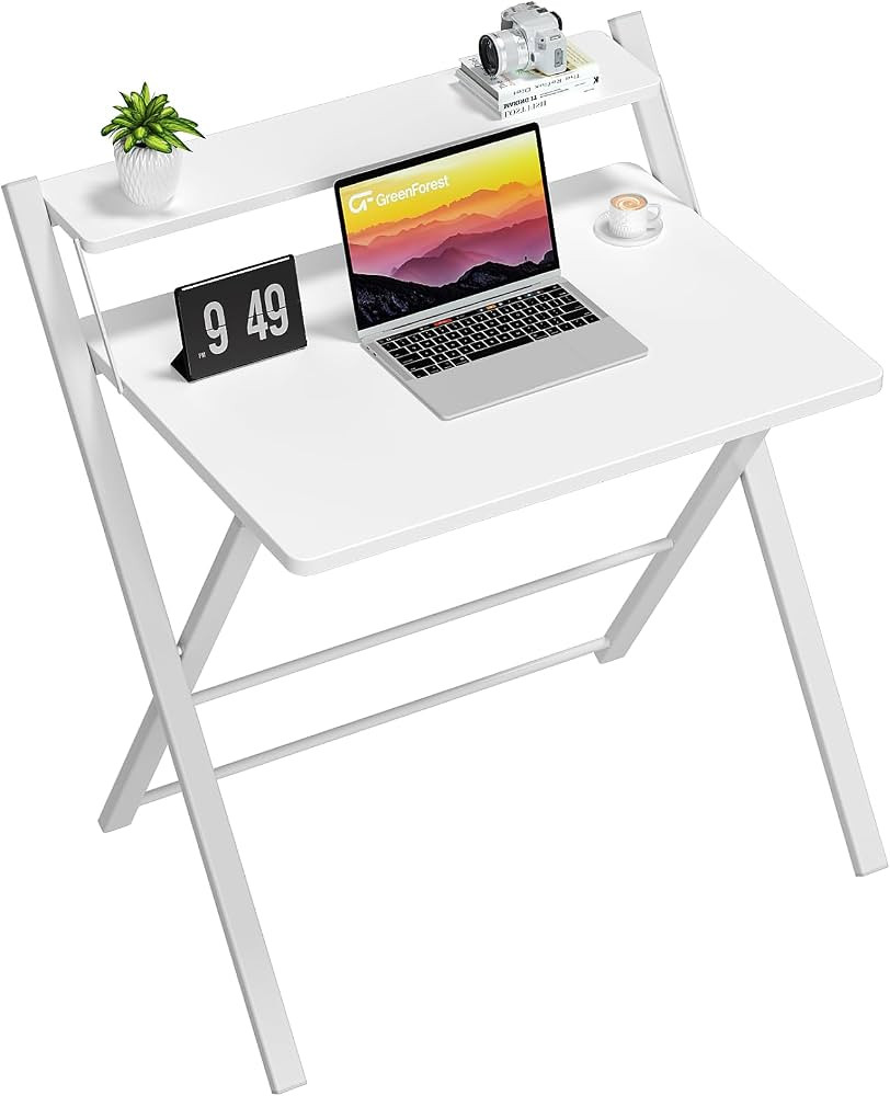 GreenForest Folding Desk No Assembly Required Small Size, 2-Tier Foldable Computer Desk with Shel... | Amazon (US)
