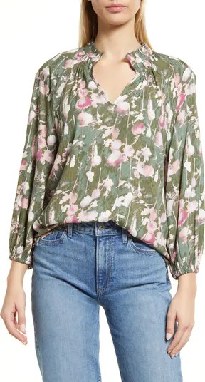 Floral Print Split Neck Shirt | Nordstrom