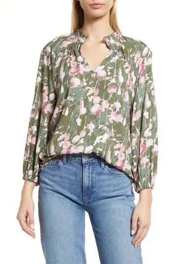 Floral Print Split Neck Shirt | Nordstrom