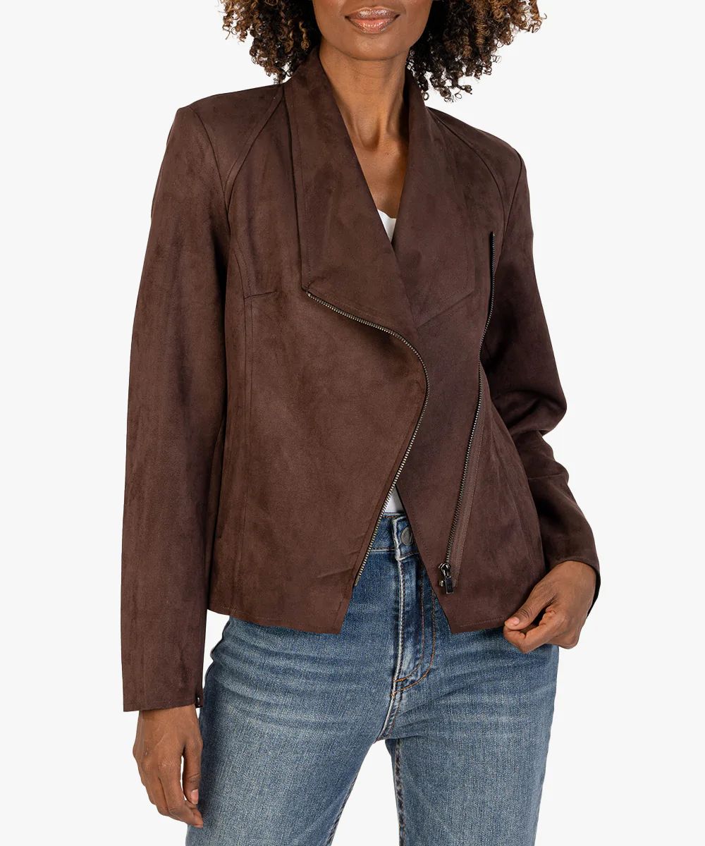 Carina Faux Suede Drape Jacket (Exclusive, Chocolate) - X LARGE / Chocolate - Kut from the Kloth | Kut From Kloth