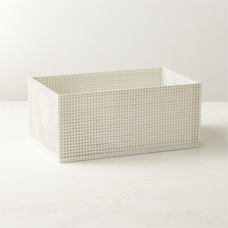 Tegan Perforated Ivory Metal Basket | CB2 | CB2