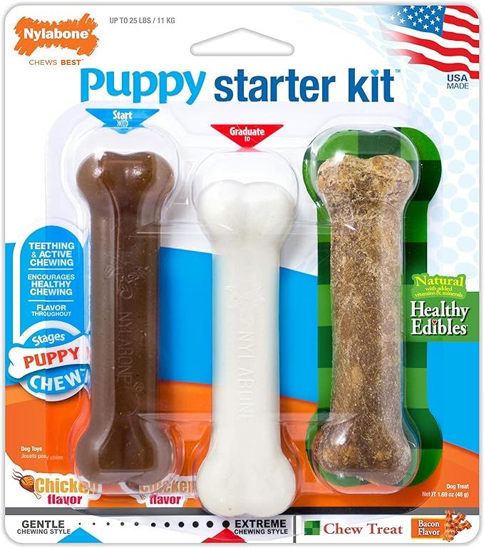 Nylabone Puppy Toy and Chew Bundle with Teething Bone, Puppy Chew Toy & Healthy Edibles Treat | Amazon (US)
