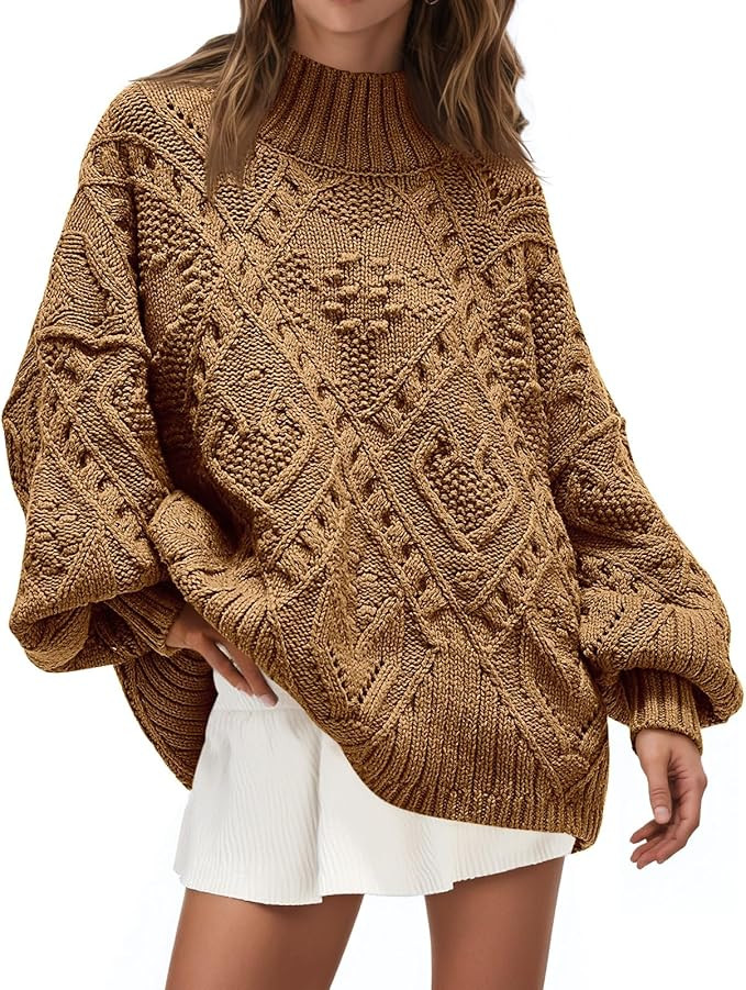 Saodimallsu Womens Oversized Sweaters Cable Knit Crew Neck Long Sleeve Pullover Sweater 2025 Fall... | Amazon (US)