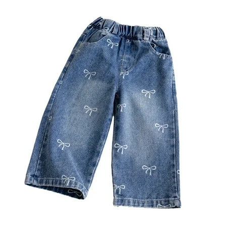 WhouRiu Toddler Girls Jeans Fashion Elastic Waist Embroidered Bow Wide Leg Jeans With Pockets Kids Girls Casual Loose Demin Pants Blue,Sizes 4-5 | Walmart (US)