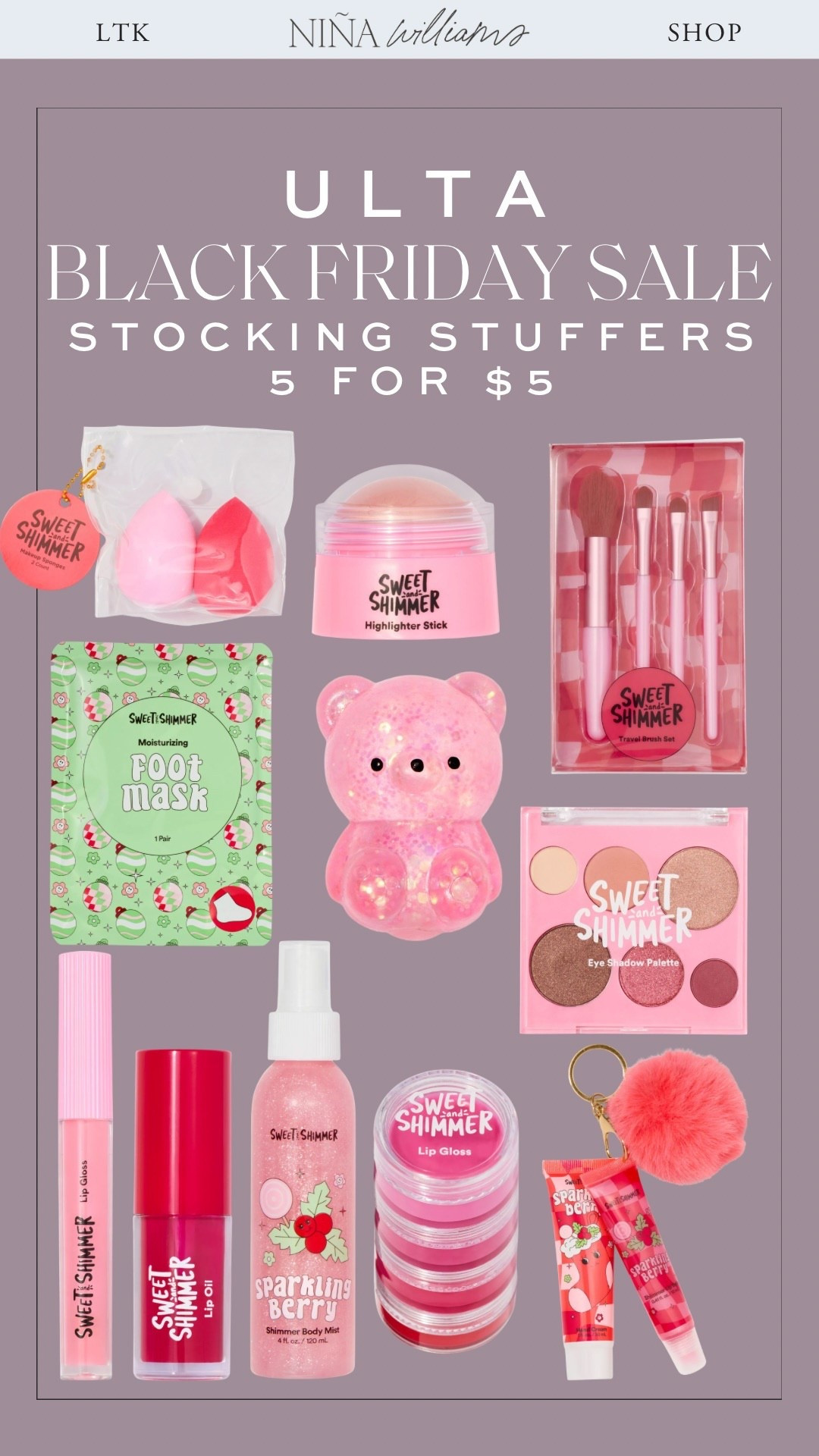 Ulta Beauty Black Friday Sale! Sweet and Shimmer 5 for $5! Perfect stocking stuffers for girls! 

#LTKGiftGuide #LTKBeauty #LTKSaleAlert