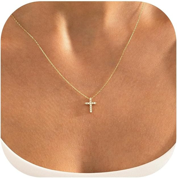 MONOZO Cross Necklace for Women，14K Gold Plated Cross Necklace Layered Gold Cross Necklace Tiny... | Amazon (US)