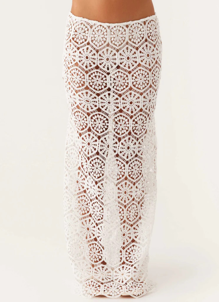Mika Low Rise Crochet Maxi Skirt - White | Peppermayo (Global)