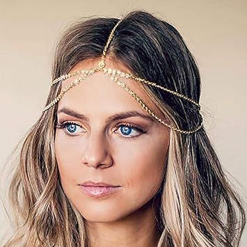 Yean Gold Head Chain Bohemian Hair Jewelry Headpiece Forehead Band Festival Hair Headband Accesso... | Amazon (US)