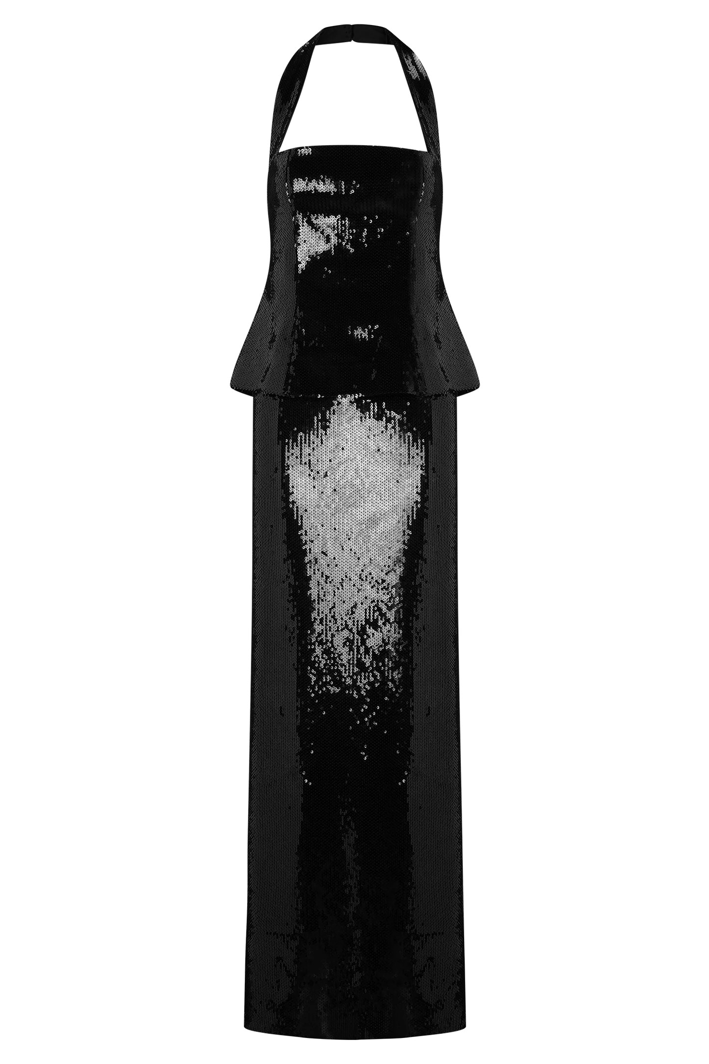 Bertie Sequin Peplum Halter Maxi Dress - Black | MESHKI US