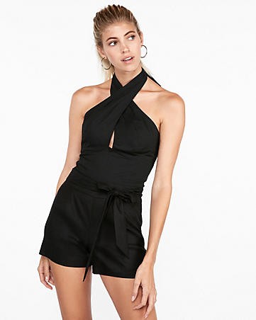 High Waisted Side Tie Linen-blend Shorts | Express