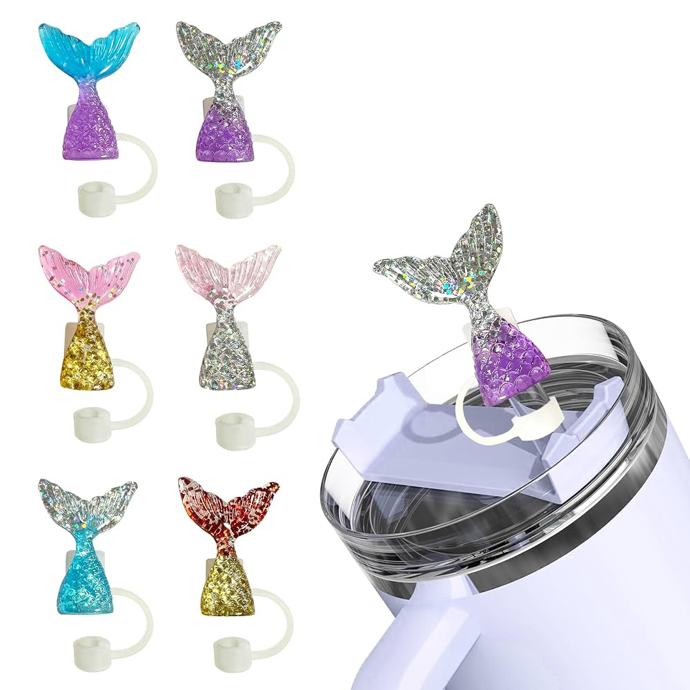 6PCS Straw Covers Cap Compatible with Stanley 30&40 Oz Cup, 10mm Mermaid Straw Toppper Tips Lids ... | Amazon (US)