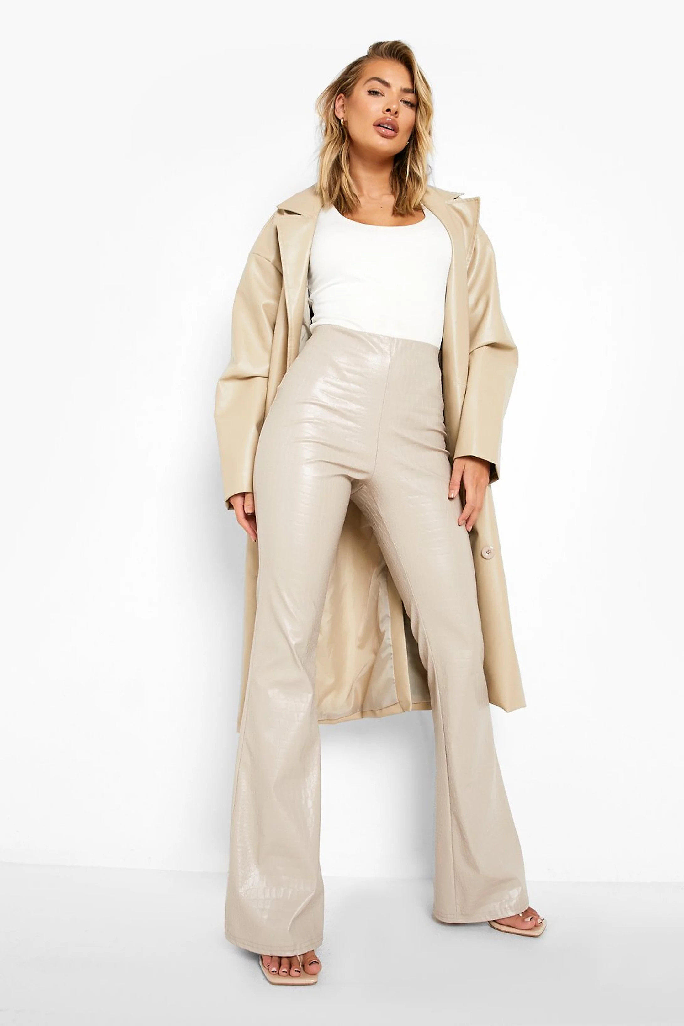 Embossed Croc Pu Flared Trousers | Boohoo.com (US & CA)