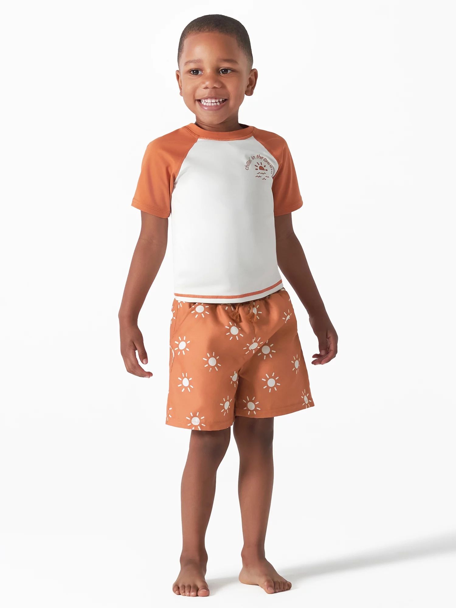 Modern Moments by Gerber Baby and Toddler Boys Short Sleeve Rash Guard and Swim Trunks Set with U... | Walmart (US)