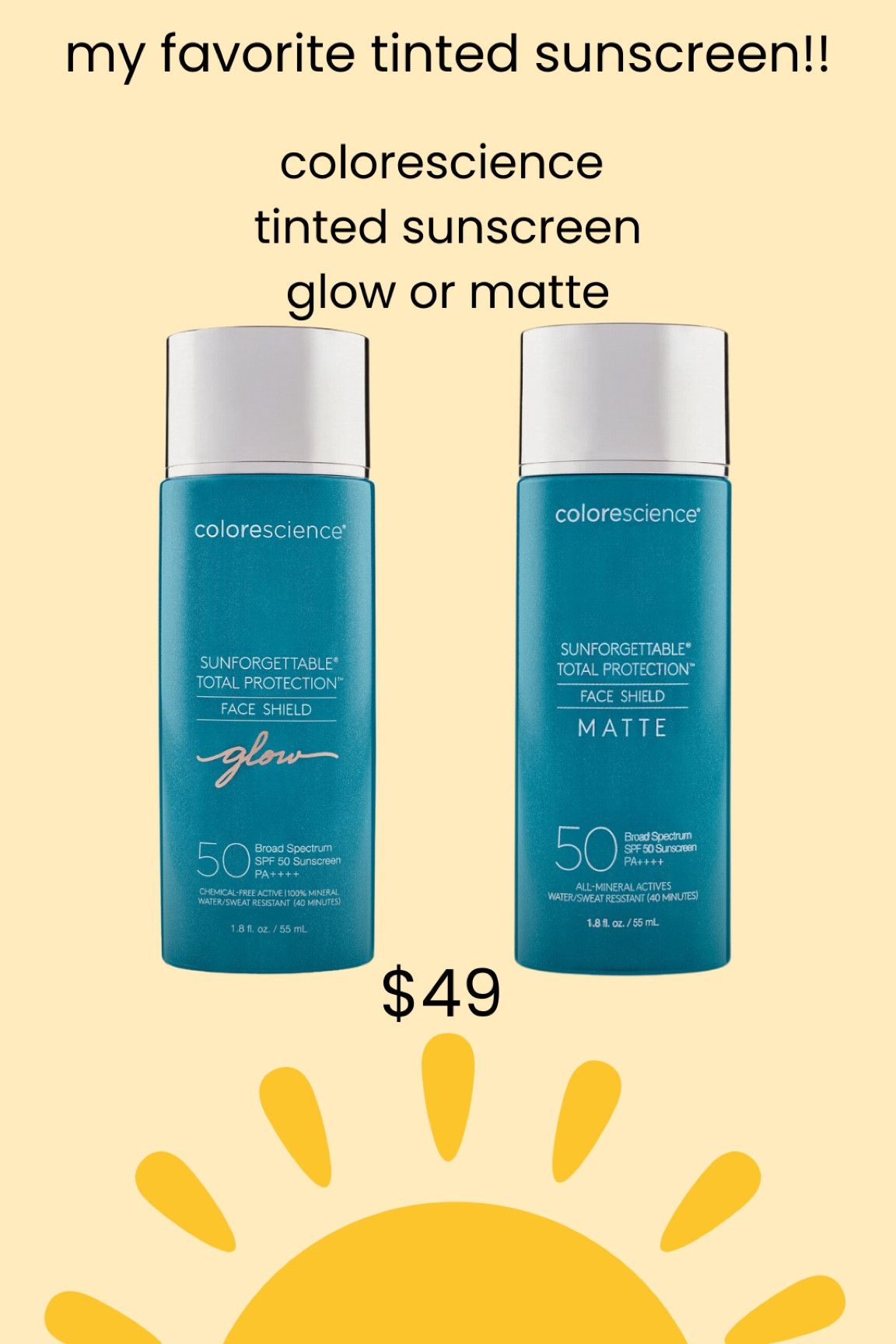 the best tinted sunscreen i’ve found! 💛💛💛
i have the glow one and it is so good! doesn’t leave you greasy like others i’ve used 
i really want to try the matte version! 
&&& if you’re acne prone like me this is perfect for you!!! completely acne safe and won’t clog your pores! 

#LTKU #LTKBeauty #LTKSeasonal