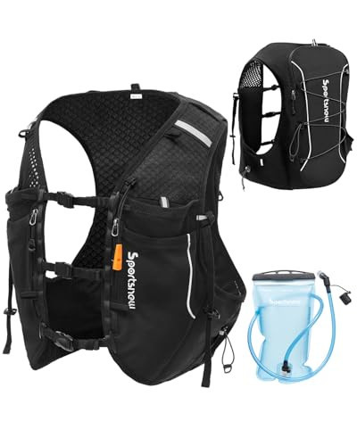sportsnew Running Vest for Women Men, Lightweight 10L Hydration Backpack with Waterproof Phone Pocket, 2L Water Bladder or 500ml Soft Flasks (Black with 2L Hydration Bladder, M/L: Chest 32''-40'') | Amazon (US)