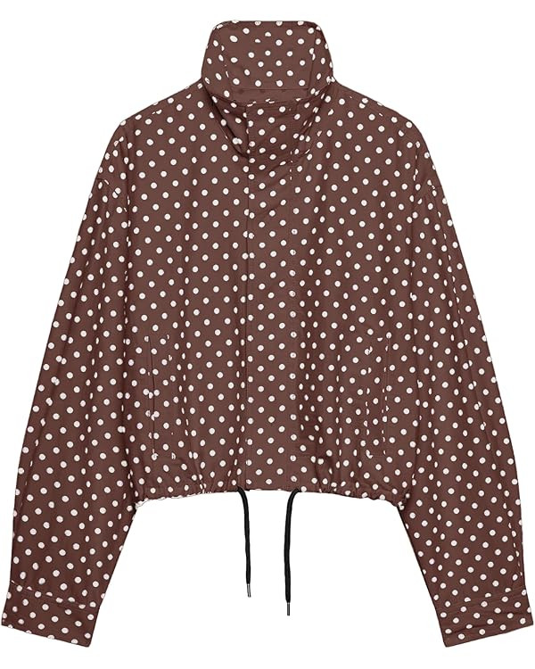 Women Polka Dot Jacket Stand Collar Cropped Jackets Zip Up Coat Casual Fashion Coat Fall Spring J... | Amazon (US)