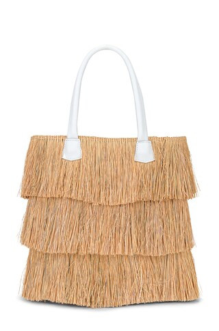 SENSI STUDIO Frayed Straw Tote in Beige & White Leather from Revolve.com | Revolve Clothing (Global)