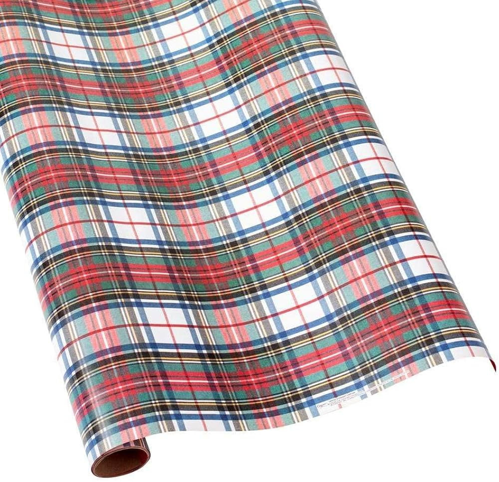 Caspari Dress Stewart Tartan Reversible Gift Wrapping Paper in White - 30 in. x 8 ft. Roll | Amazon (US)