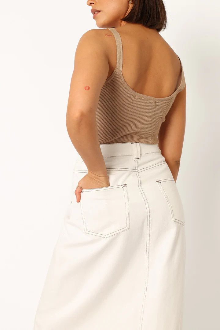 Rana Denim Midi Skirt - White | Petal & Pup (US)