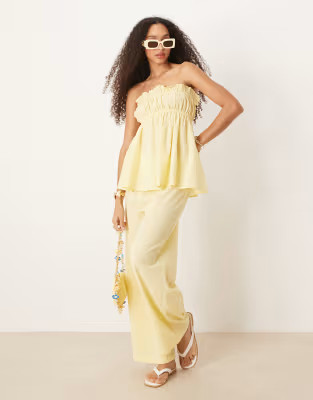 Esmee Exclusive relaxed leg linen blend pants in butter yellow | ASOS (Global)