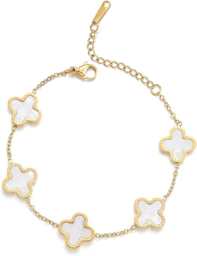 18K Gold Plated Titanium Steel Lucky Clover Van Bracelet Women Jewelry Gifts | Amazon (US)