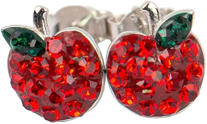 Apple Stud Sterling Silver Earrings, Fruit Jewelry,Pave Crystal Apple Earrings, Gift For Her | Amazon (US)