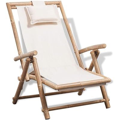 vidaXL Patio Lounge Chair Chaise Bed 4 Adjustable Reclining Positions Bamboo Frame Canvas Seating wi | Amazon (US)