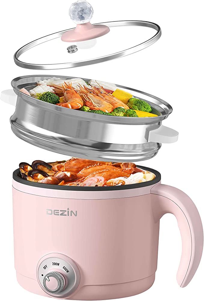 Dezin Electric Hot Pot with Steamer, 1.5L Rapid Noodles Cooker, Non-Stick Mini Pot Perfect for Ra... | Amazon (US)