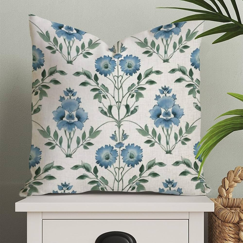 MangGou Mughal Flower in Monsoon Pillow Case in Blue Chinoiserie Floral Pillow Cover Asian Cushio... | Amazon (US)