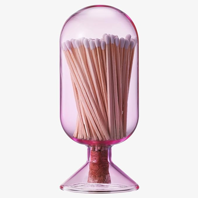 Includes 100 Match Sticks Glass Match Cloche with Striker - Pink with Cork Stopper - Fireplace, H... | Amazon (US)
