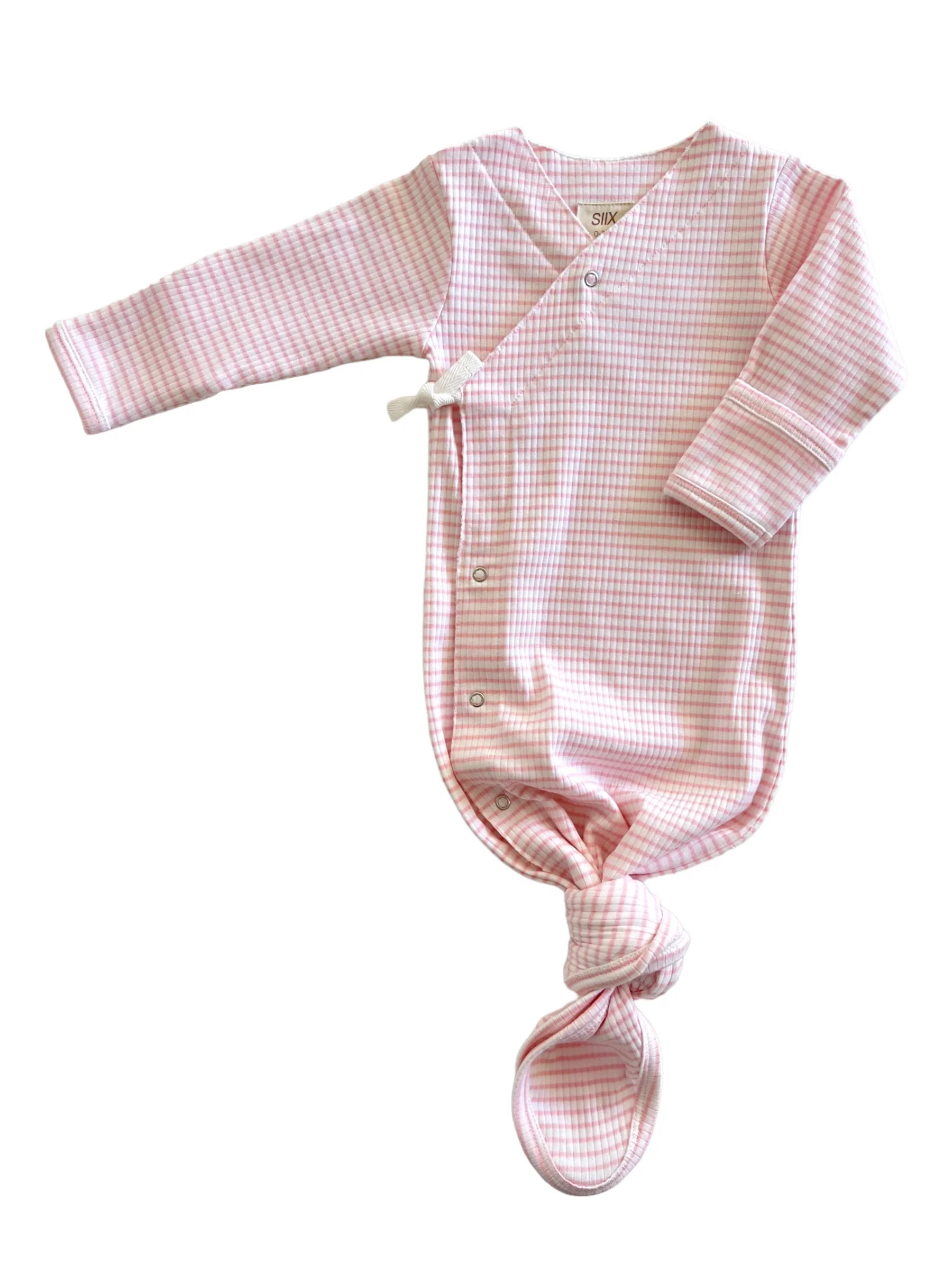 Pink Stripe / Organic Ribbed Kimono Knot Gown | SpearmintLOVE