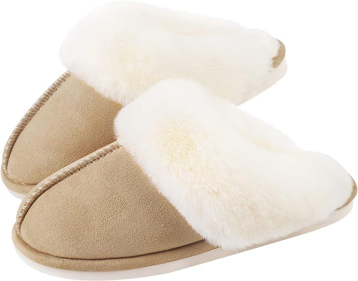 Womens Slippers Cozy Comfy Faux Fur Slip-on Women House Shoes Memory Foam Suede Fluffy Comfort Pl... | Amazon (CA)