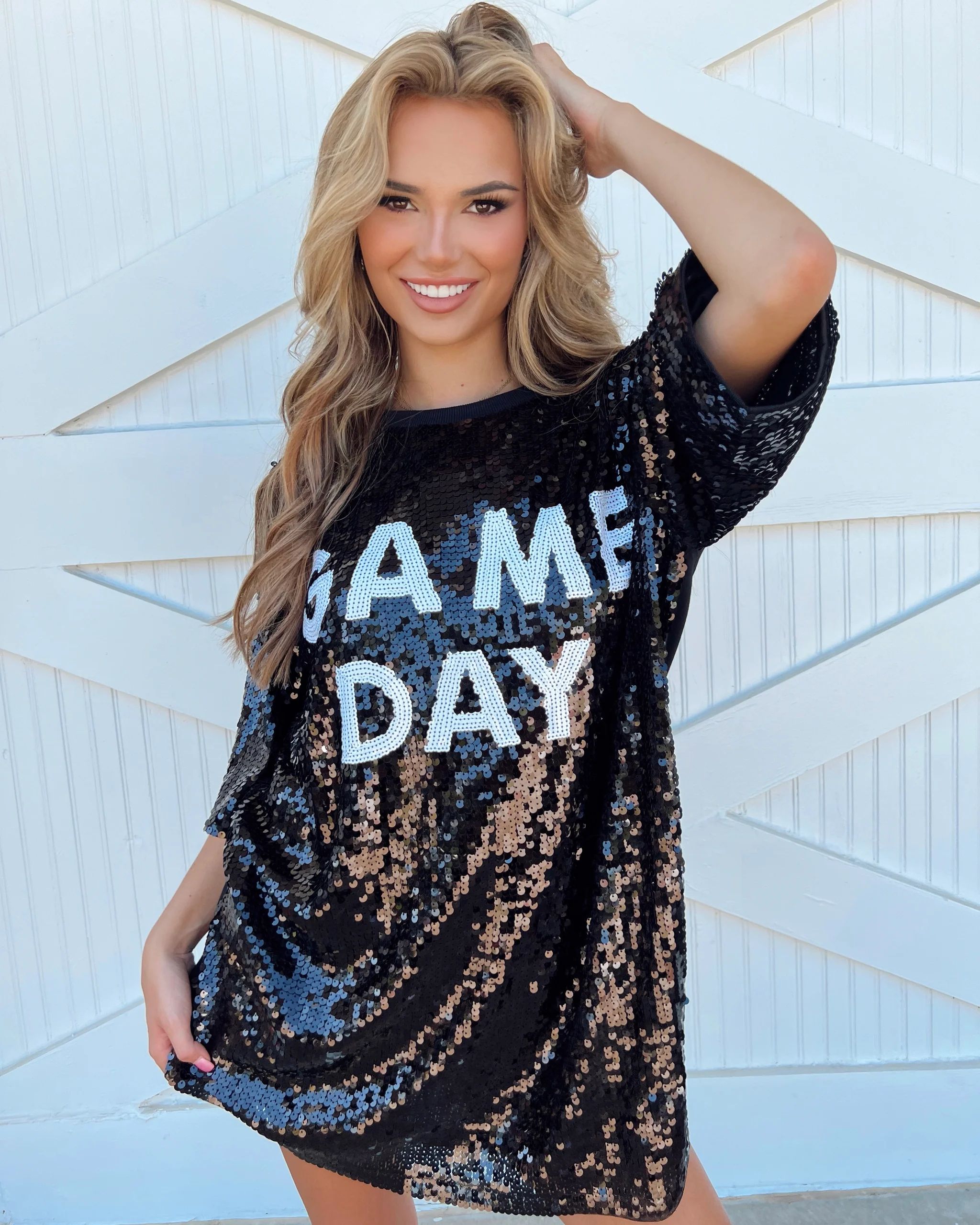 Black/White GAME DAY Sequin Jersey Tunic (Pre-Order Ships 9/15) | Live Love Gameday®