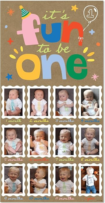 Big Dot of Happiness One is Fun 1st Birthday Kraft Photo Banner, 1-12 Month Brown Paper Photo Dis... | Amazon (US)