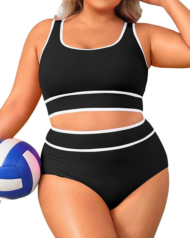 Aqua Eve Plus Size High Waisted Bikini Sets Two Piece Color Block Swimsuits Full Coverage Bikini ... | Amazon (US)