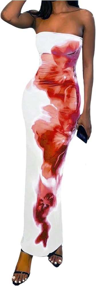 SOLY HUX Women's Tie Dye Maxi Tube Dress Strapless Sleeveless Split Back Bodycon Dresses | Amazon (US)