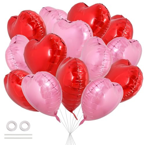 TONIFUL 30Pcs 18 Inch Red Pink Heart Balloons Valentine’s Day Heart Shape Foil Mylar Balloons Decoration for Romantic Valentine's Day Wedding Bridal Shower Anniversary Engagement Party Supplies | Amazon (US)
