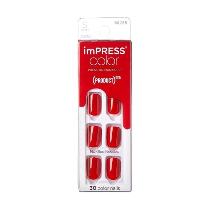 KISS (Product) Red imPRESS Color Press-On Manicure, 'Red Impact', Solid Red Press-On Nails, Short... | Amazon (US)