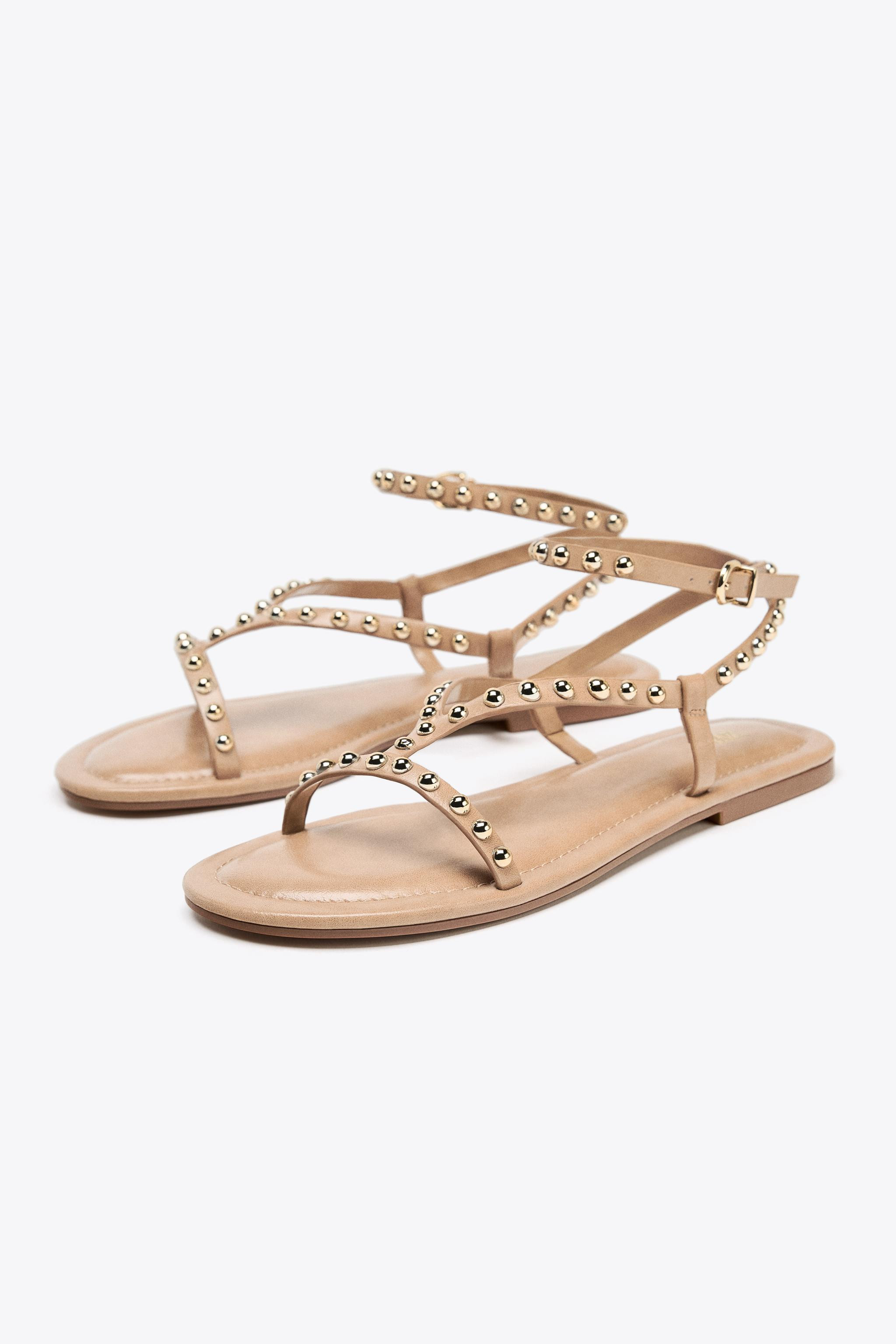 METALLIC BEADED STRAP SANDALS | Zara US