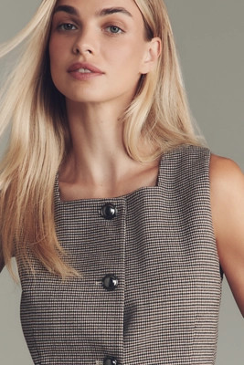 @merricksart x Maeve Houndstooth Square-Neck Cutaway Vest | Anthropologie (US)